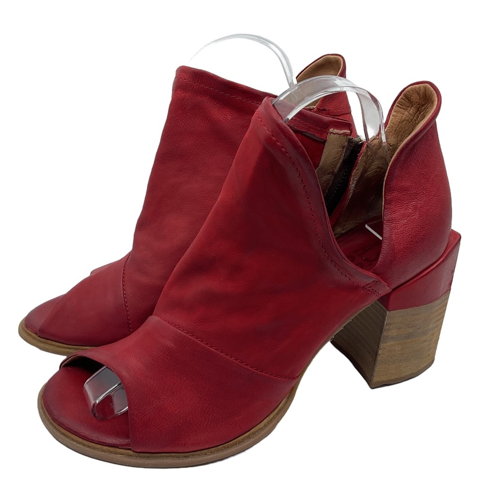 A.S.98 Vibrant Red Peep-Toe‎ Heeled Shoes